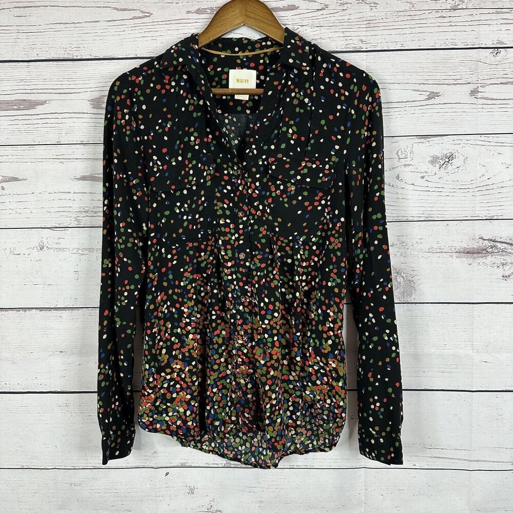 Maeve‎ Anthropologie Top Shirt Womens 4 Blue Button Multicolor Career Office
